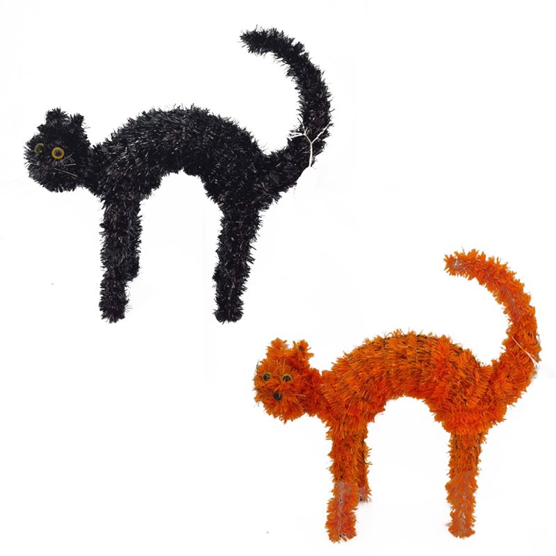 Halloween Tinsel Cat 45x42x21cm 2 Assorted
