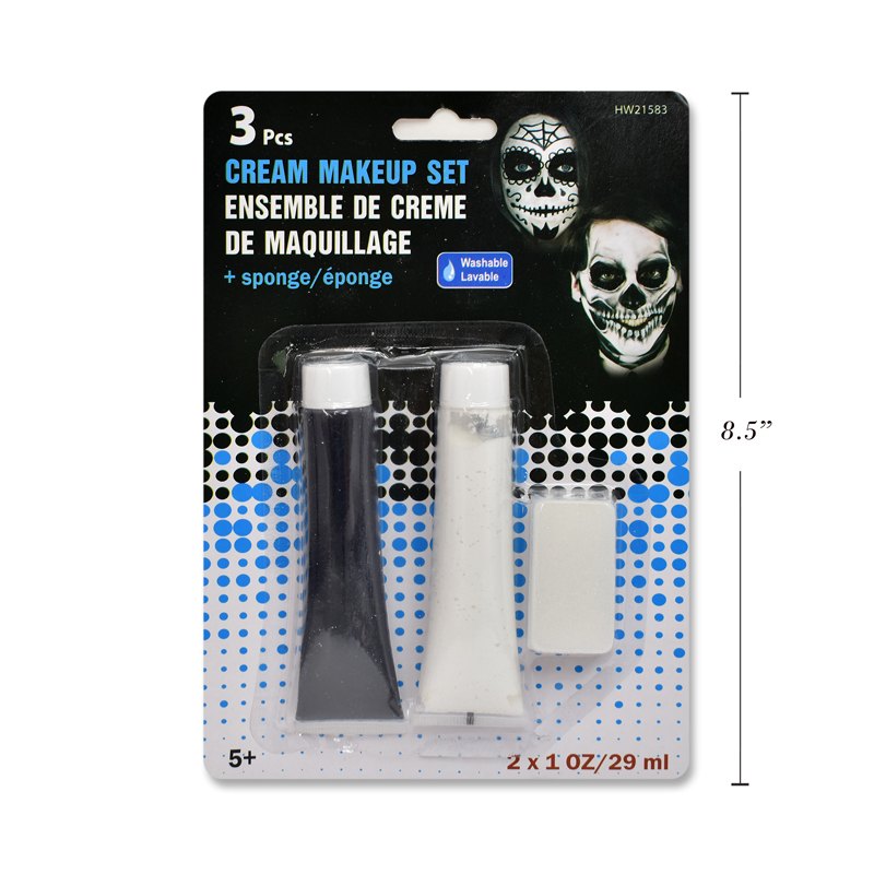 Halloween Make-Up Cream Set of 3 1oz Black/White Cream + 1 Application Sponge
