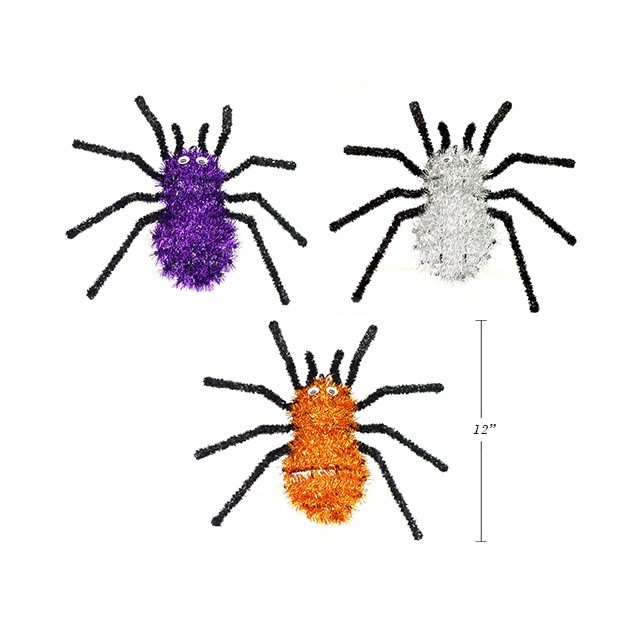 Halloween Tinsel Spider Hanging Deco 30x33cm Assorted Colours