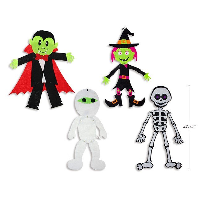 Halloween Felt Jointed Hanging Deco with Glitter 4 Assorted 58cm