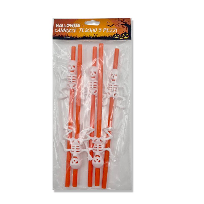 Halloween 3D Plastic Straws 5pk 22cm Assorted Colours