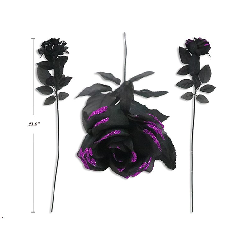 Halloween Single Stem Rose with Leaves 61cm Assorted Colours
