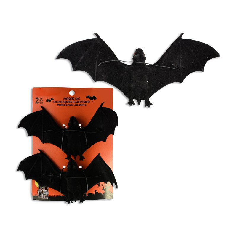 Halloween Bat Flocked PVC Hanging 2pk 17.5cm