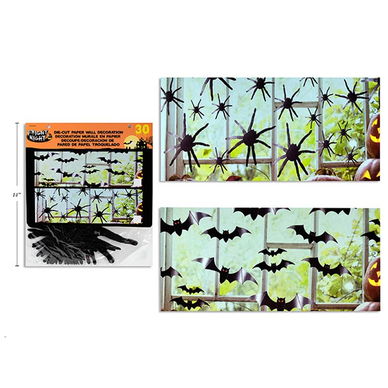 Halloween Paper Wall Decoration 30pk 4 Assorted Sizes Bat/Spider