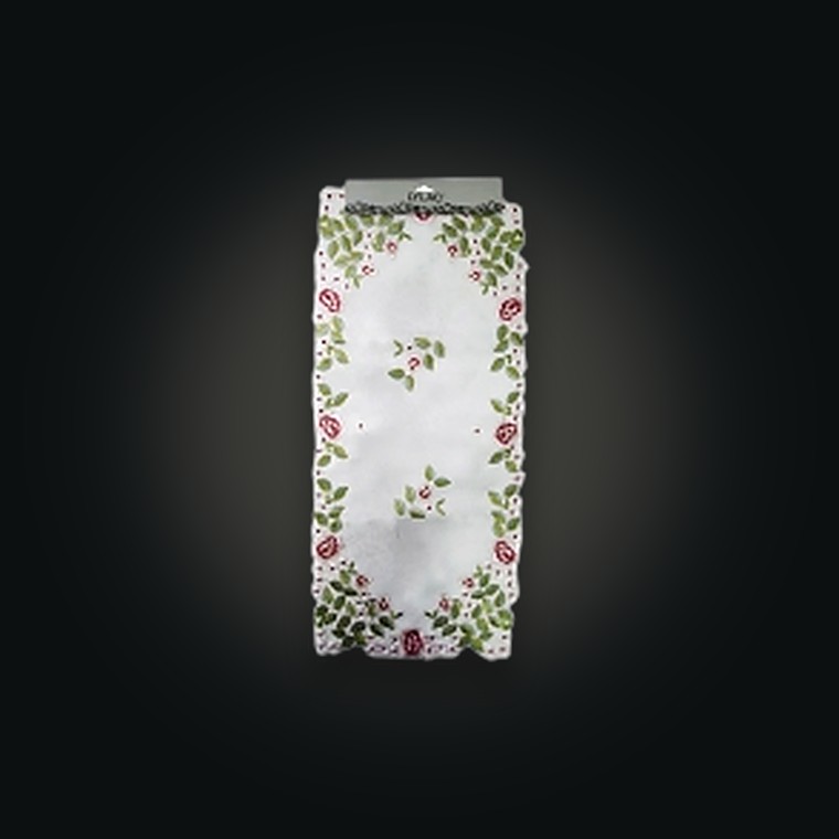 Embroidery Pink Flower W/Green Leaves Runner 40X90CM