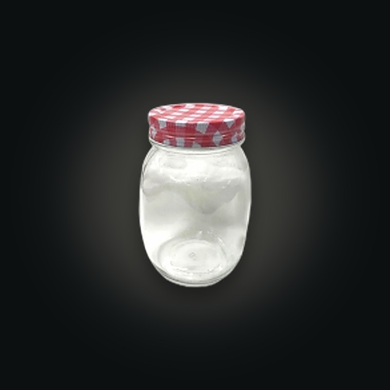 Glass Jar Red Check Cap 500ML 7X13CMH