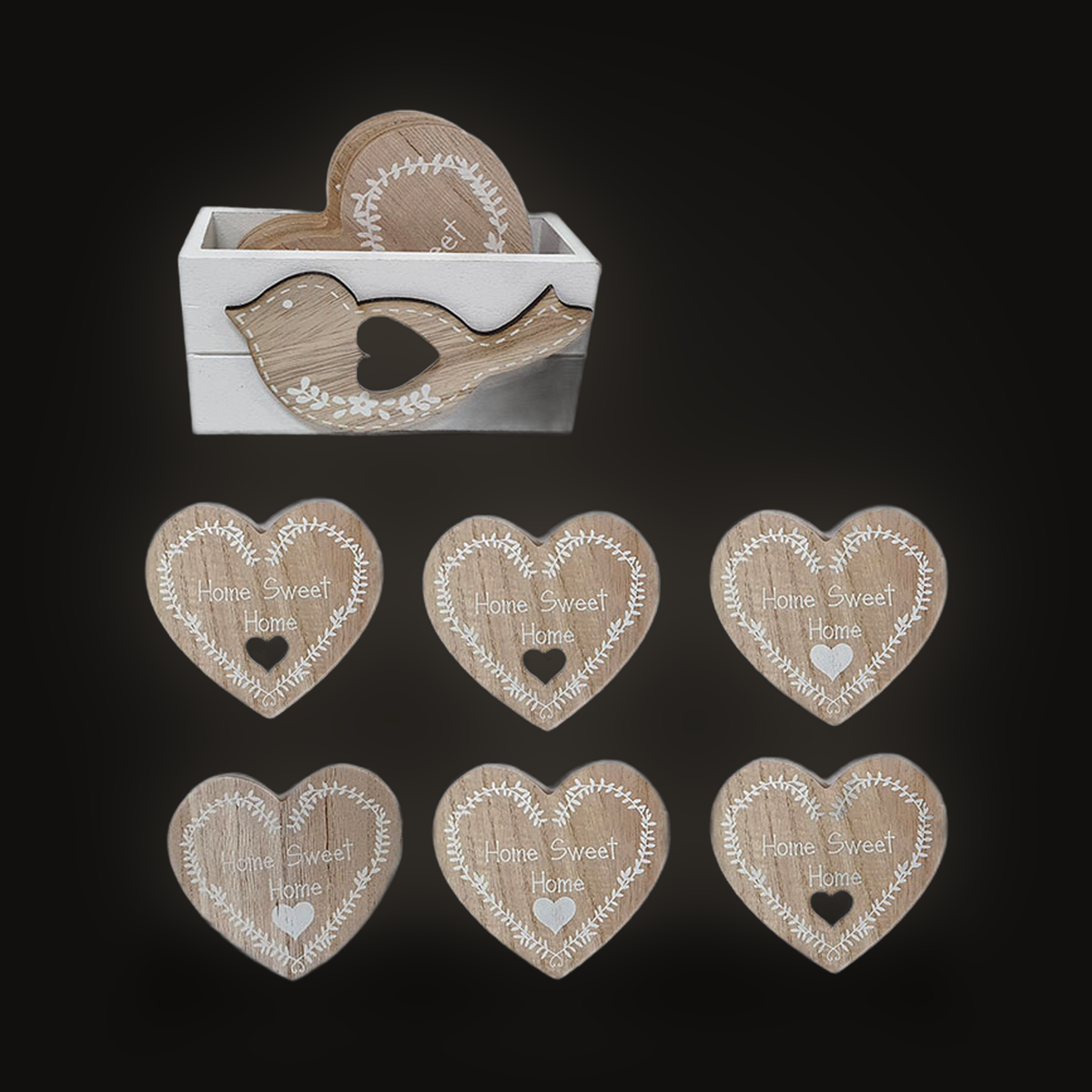 Wooden Coaster Set — Love Heart Bird