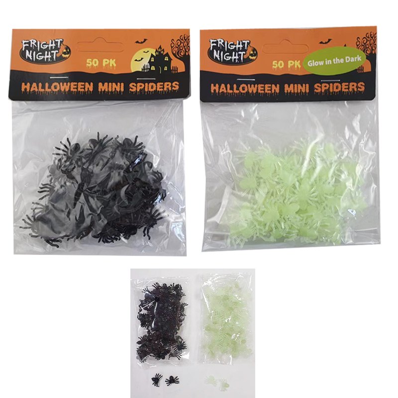 Halloween Spiders 50pk 2cm Assorted Colours Black/Glow