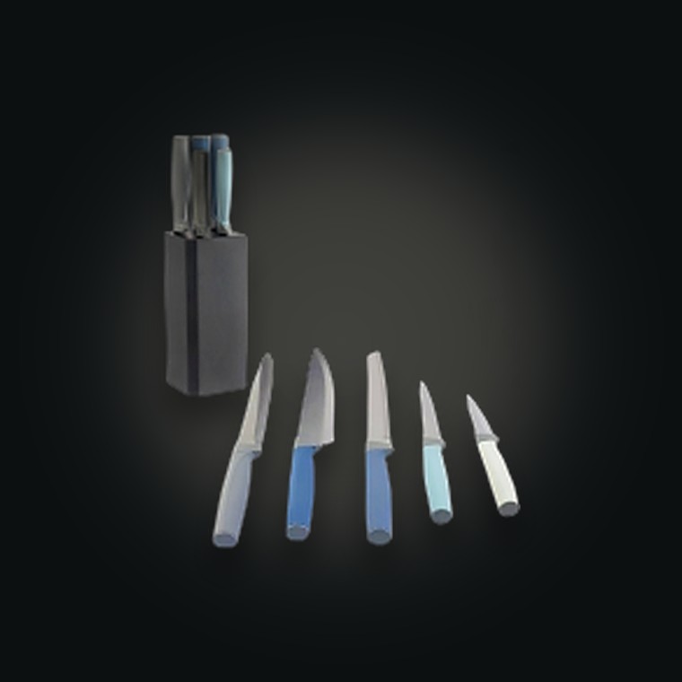 Kitchen Knife Set 6PC MDF Block Chef/Bread/Slicing/Fruit/Utility 8X8.5X34CM
