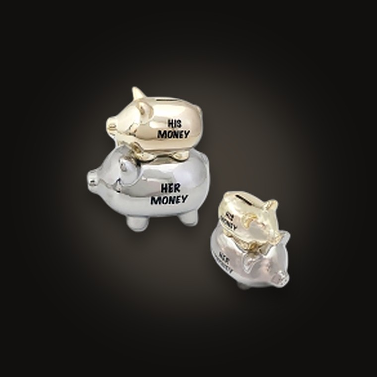Ceramic Money Pig His/Her money G/S 17x12x18.5cm