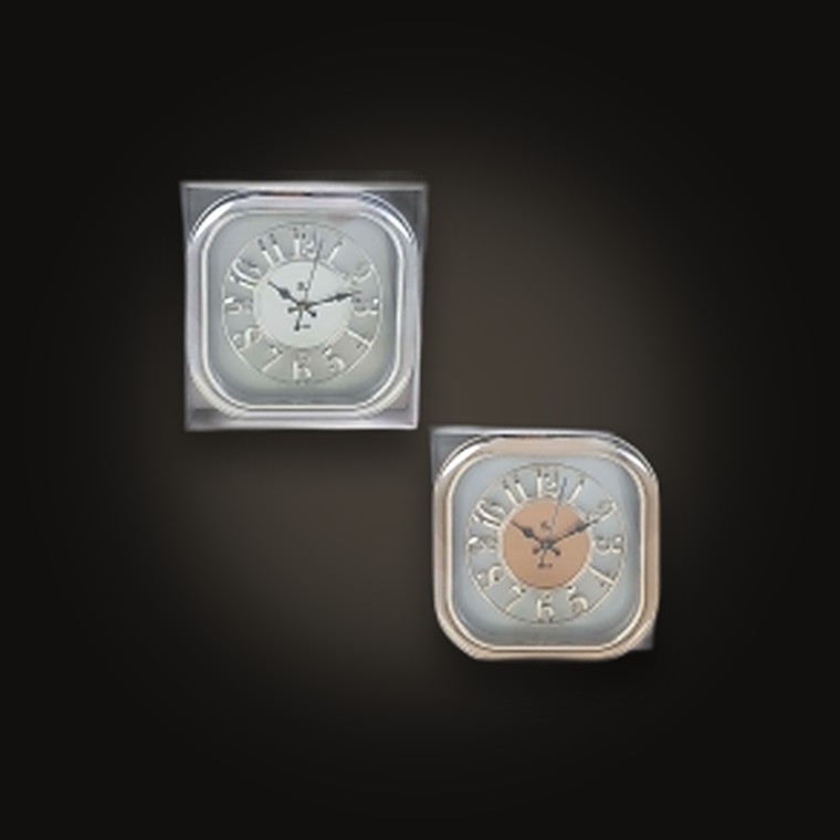 Clock - Plastic Sqr 38CM Gold/Silver
