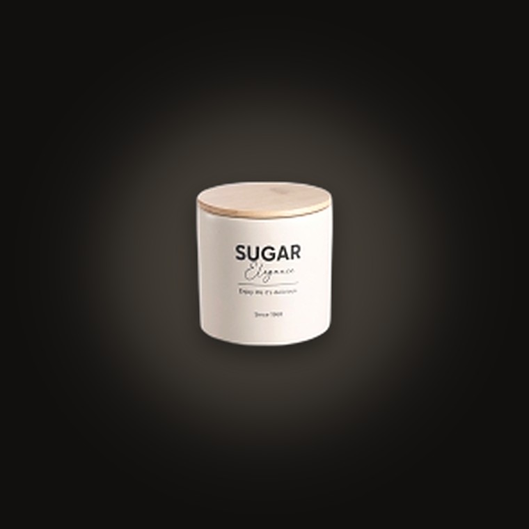 Ceramic Canister Bamboo Lid Sugar 11x10.6cmH