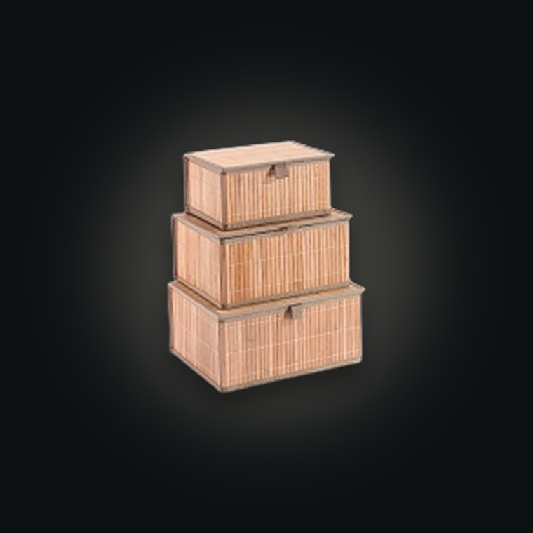 S/3 Bamboo Storage Basket With Cover 32X25X15CM