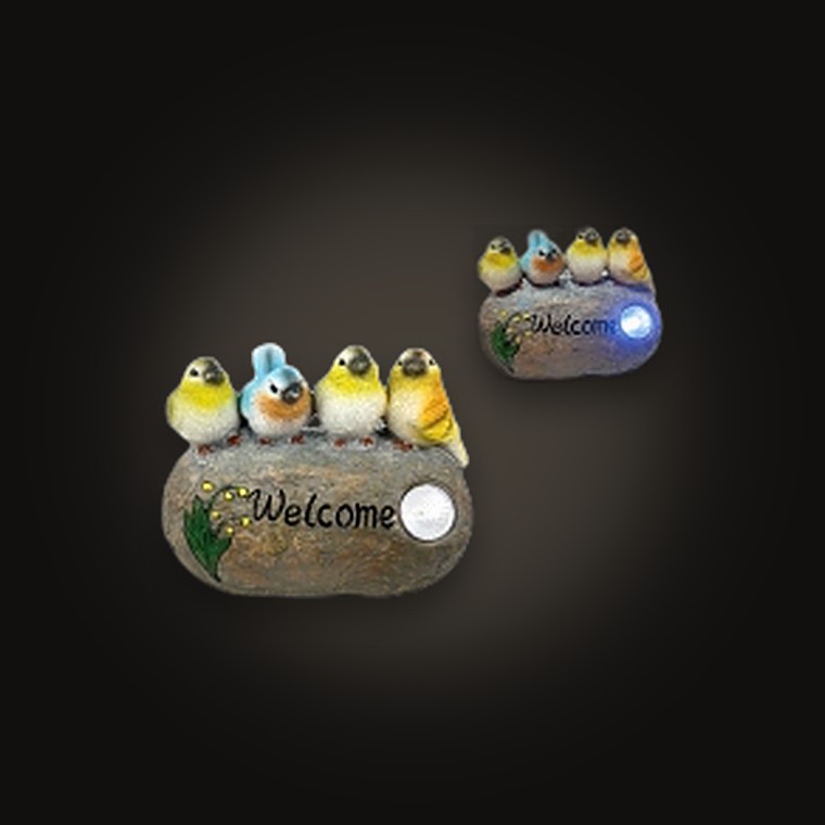 Resin Birds on Stone Solar Light 21x9x17cm