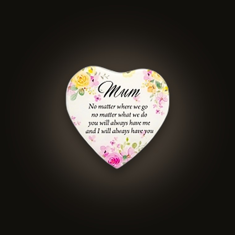 Glass Plaque w/Stand Heart Shape 15cm Mother