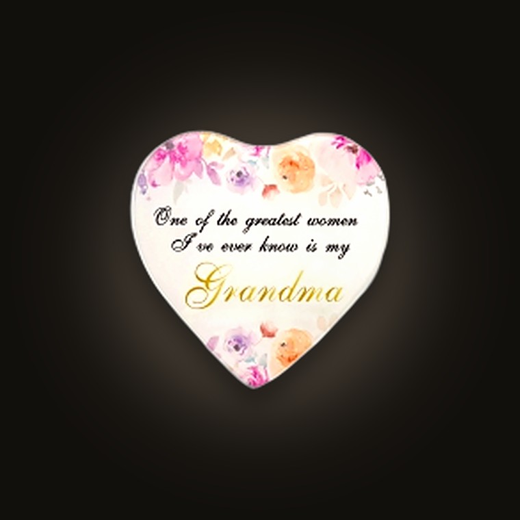 Glass Plaque w/Stand Heart Shape 15cm Grandma