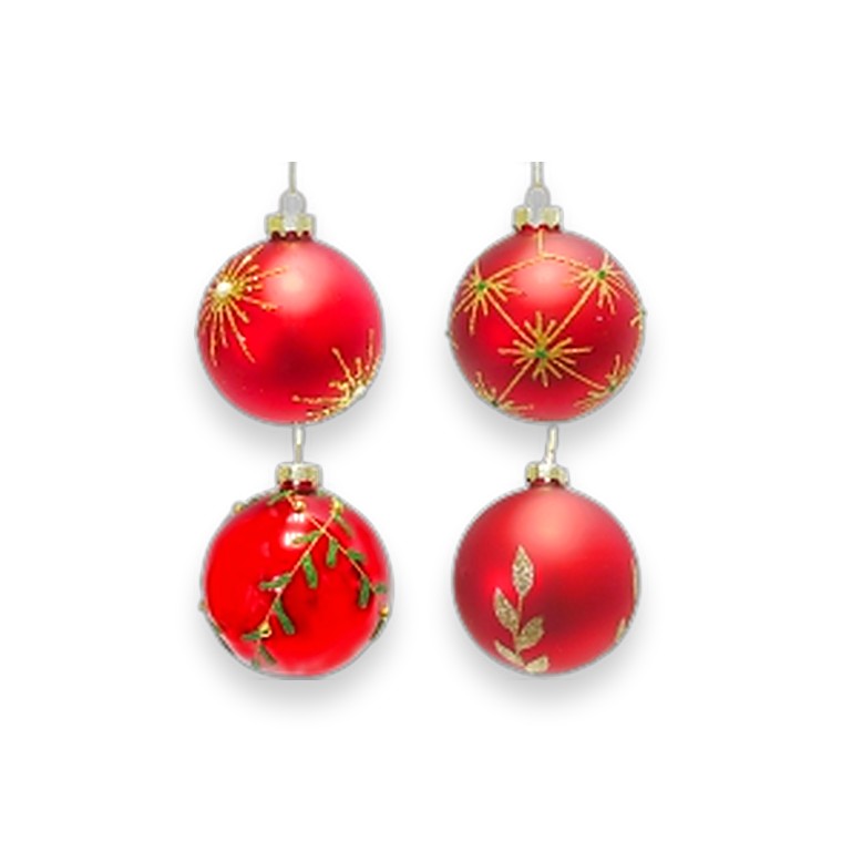 Glass Bauble Handpainted 10cm Red 4asst