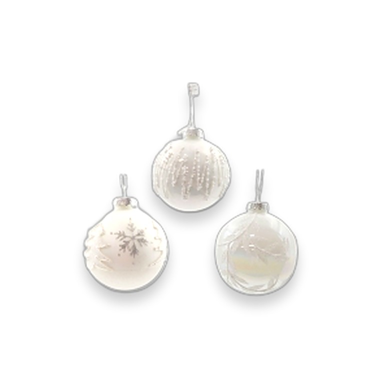 Glass Bauble Handpainted 8CM White 3ASST