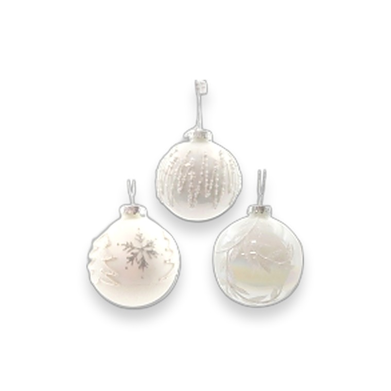 Glass Bauble Handpainted 10CM White 4ASST