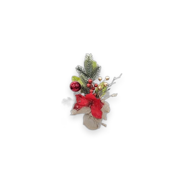 Xmas Flower Magnolia Pot w/Pine & Berries & Balls 25cm