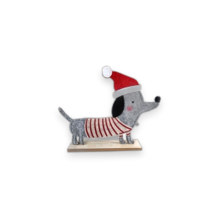 Wooden Base Xmas Sausage Dog 30.5x6x26cm