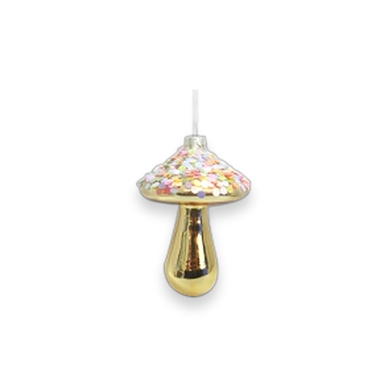Glass Ornament Mushroom13.5x9cm Gold Stem