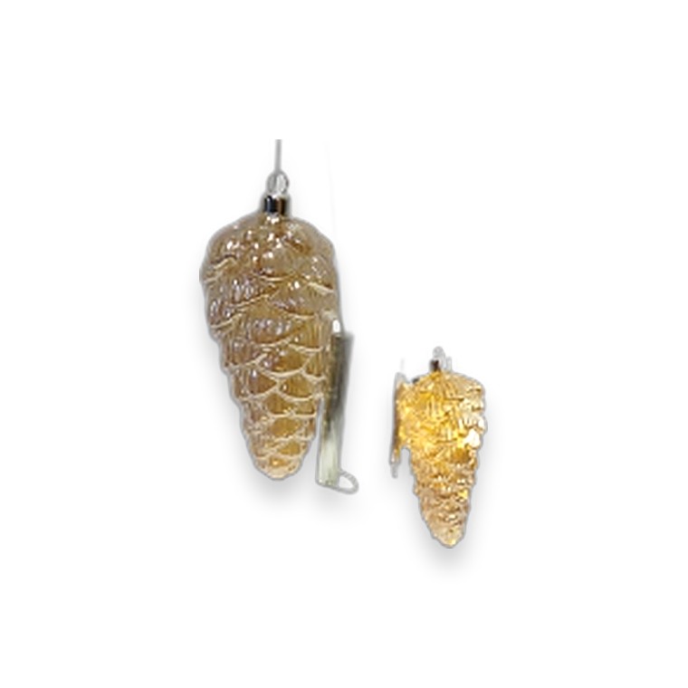 Glass Pine Cone W/lights 9.7x20.7cm