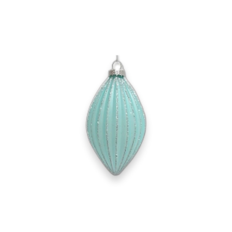 Cyan Blue Glass Bauble Teardrop 6.2x12.8cm
