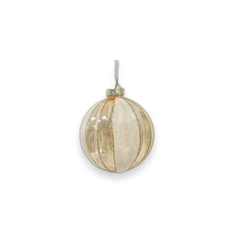 Glass Bauble Ribbed Frosty 8CM Gold