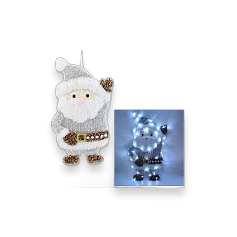 Xmas Tinsel Silver Plaque Santa LED 58.8x32cm