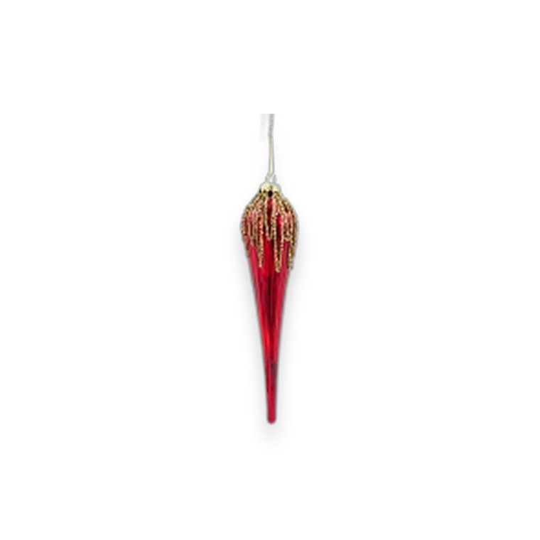 Glass Bauble Teardrop Red+Gold Glitter 5.2x24.5cm