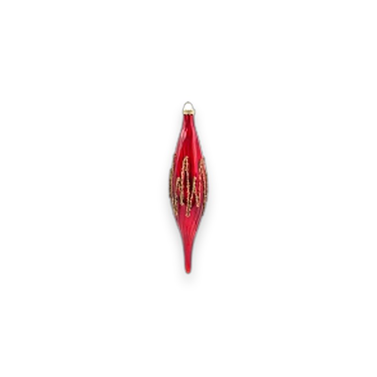 Glass Bauble Teardrop Red+Gold Glitter 5.3x23cm