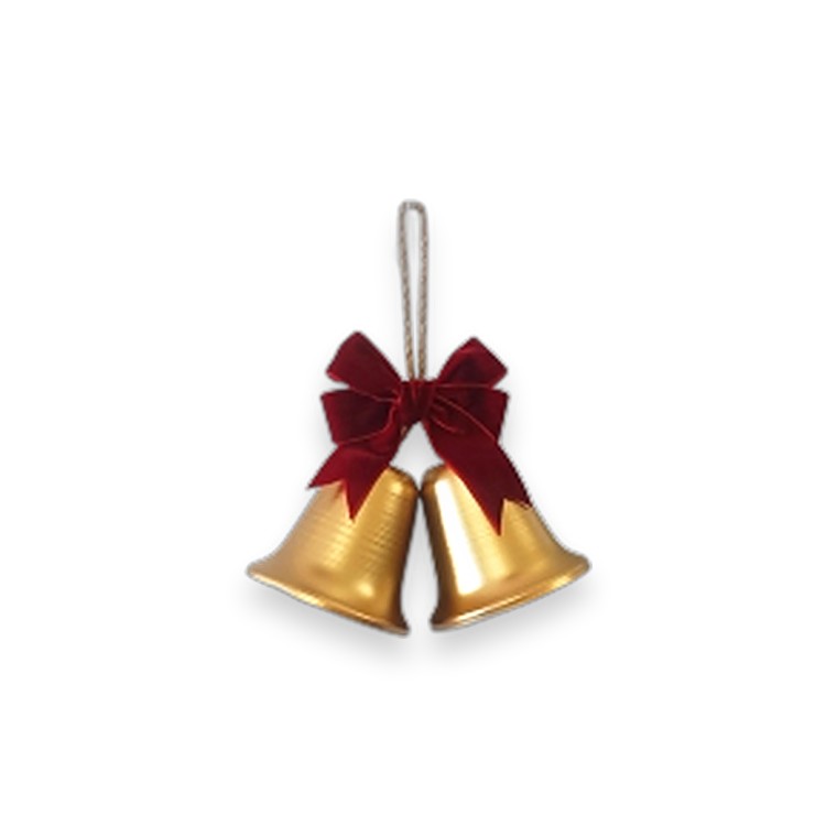 Xmas Bell Gold Double Bells 8x8.5cm w/Bow