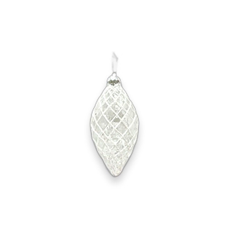 Glass Bauble Teardrop 7*14cmCM Clear+White