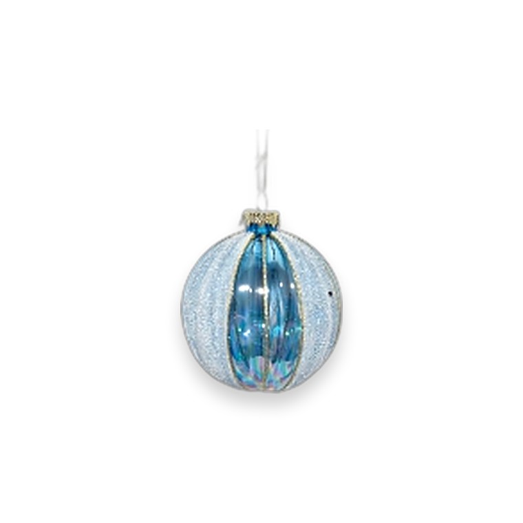 Glass Bauble Ribbed Frosty 8CM Blue