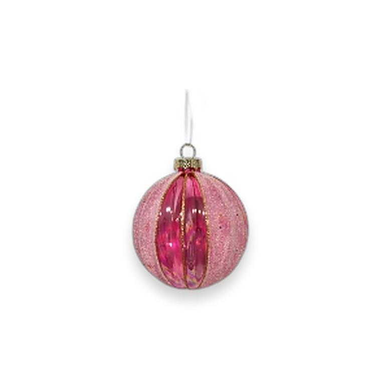 Glass Bauble Ribbed Frosty 8CM Pink