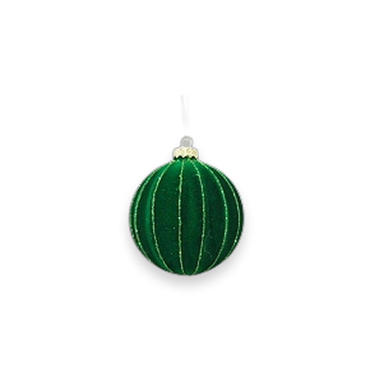 Glass Bauble Flocked 8CM Green