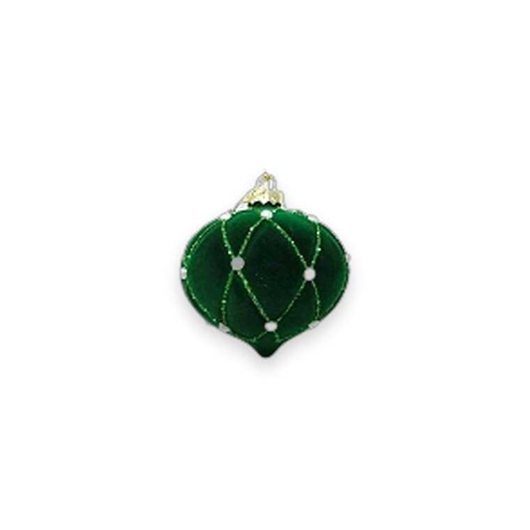 Glass Bauble Flocked Pearl Onion 8CM Green