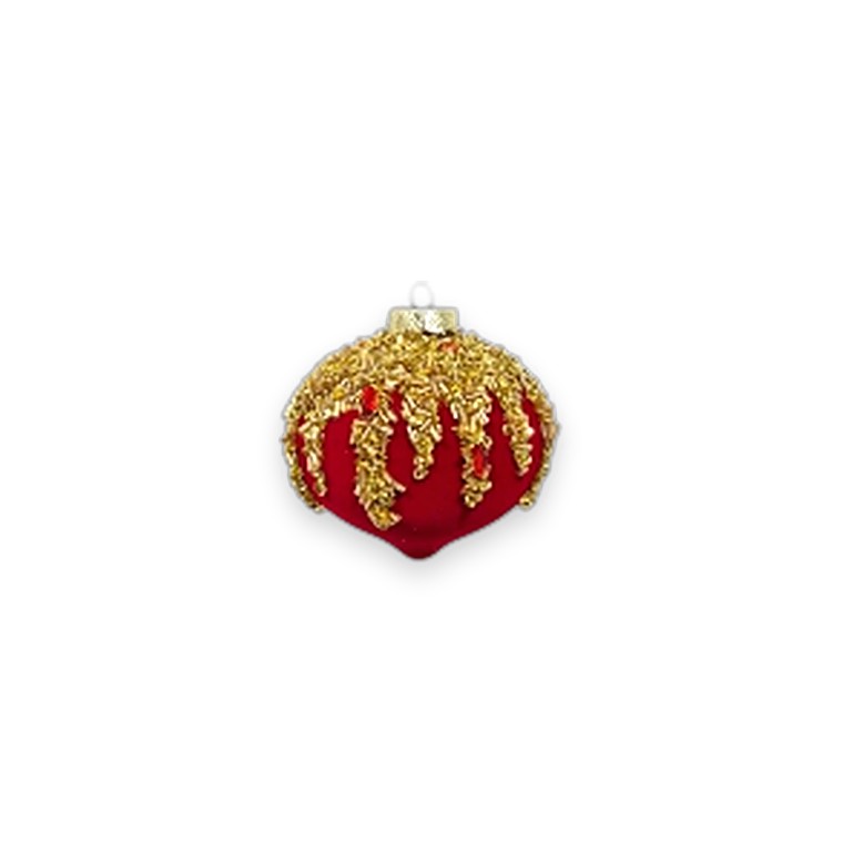 Glass Bauble Flocked Glitter Onion 8CM Red