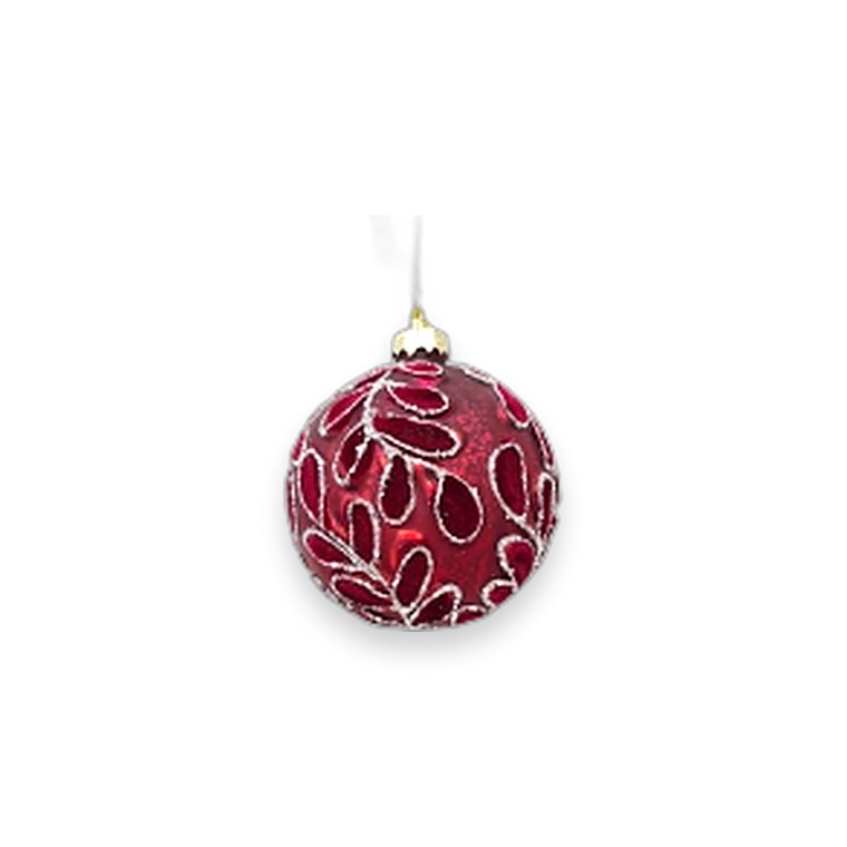 Glass Bauble Floral Pattern 8cm Red