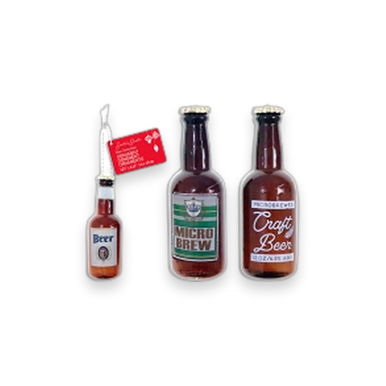 Xmas Glass Ornament Beer Bottle 13cm w/Tinsel Hanger 3